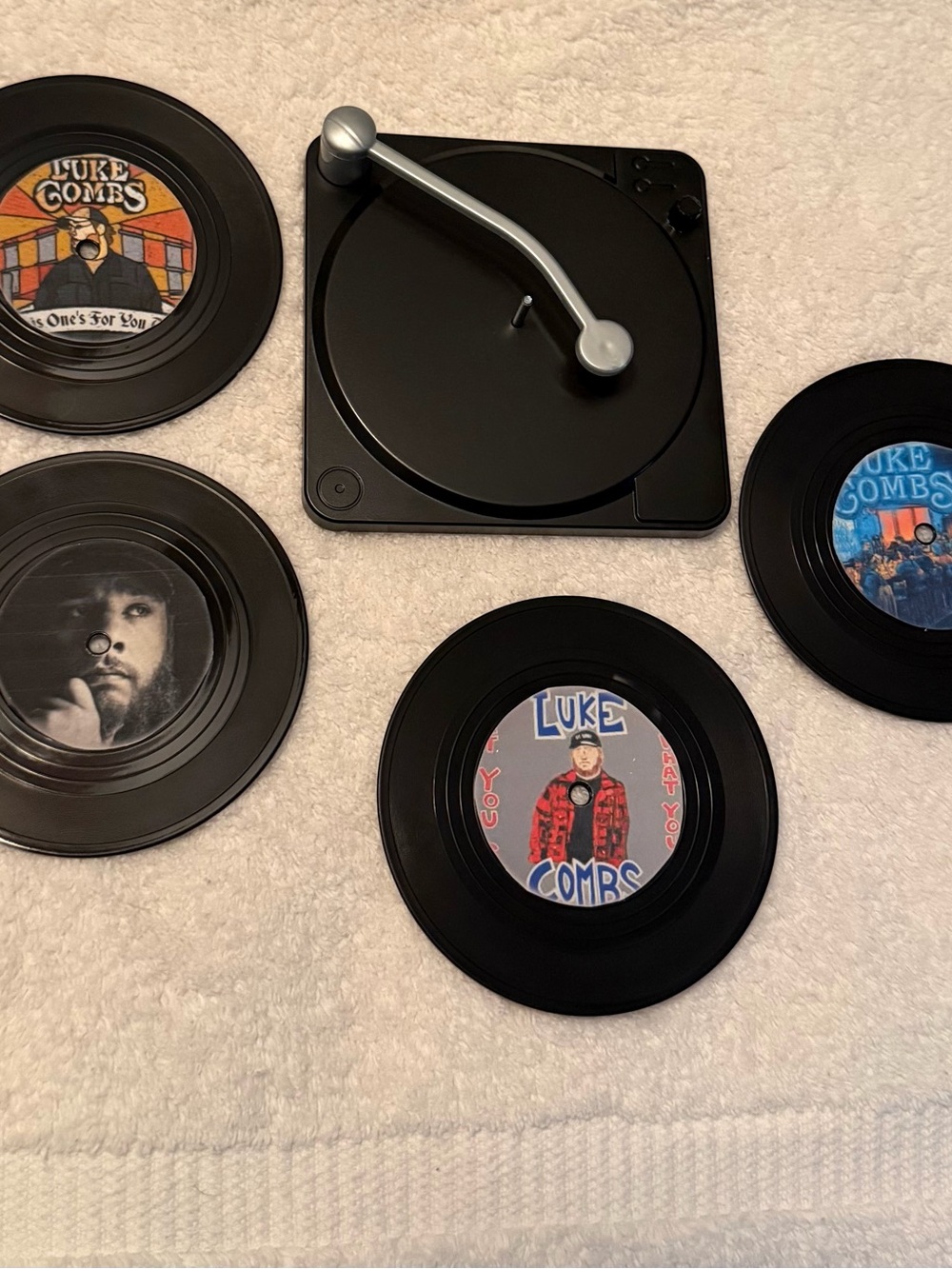 Luke Combs Mini Record Coaster Decor Set with Black Mini Turntable